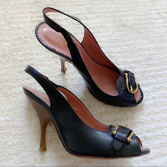 YSL black leather slingbacks - Picture 2 of 16